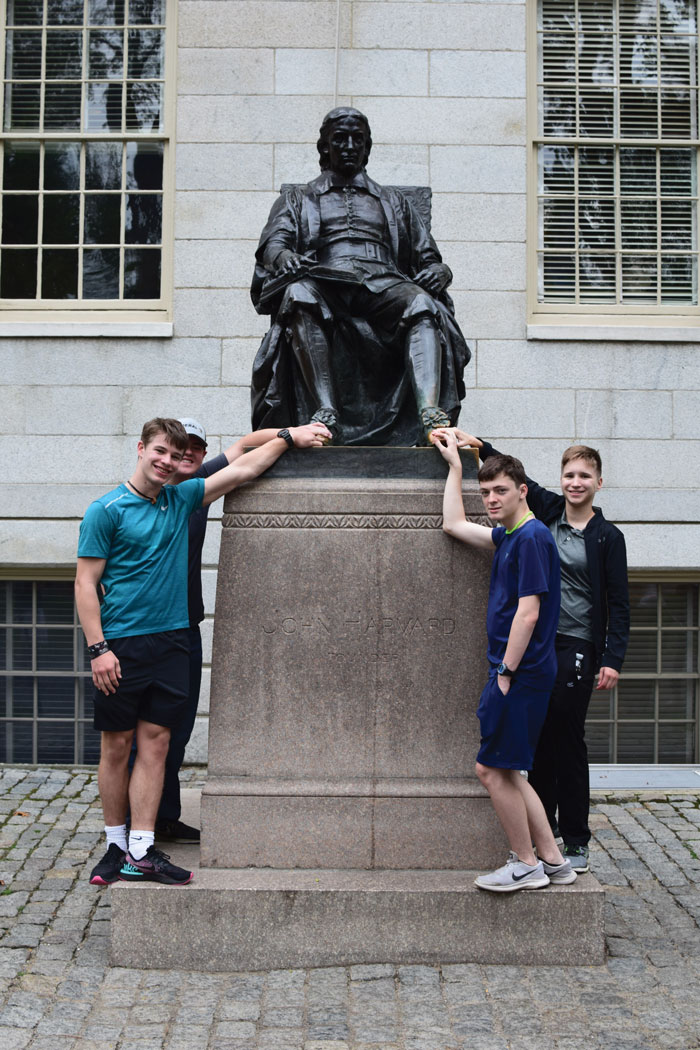 Students with statue