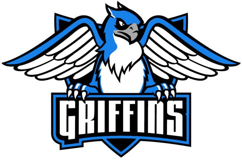 blue and white griffin drawing